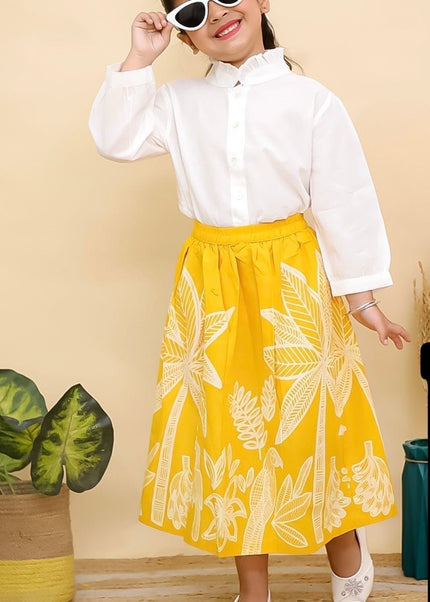 Collection image for: •beautiful white cotton Top with Bright mustard yellow A-line skirt