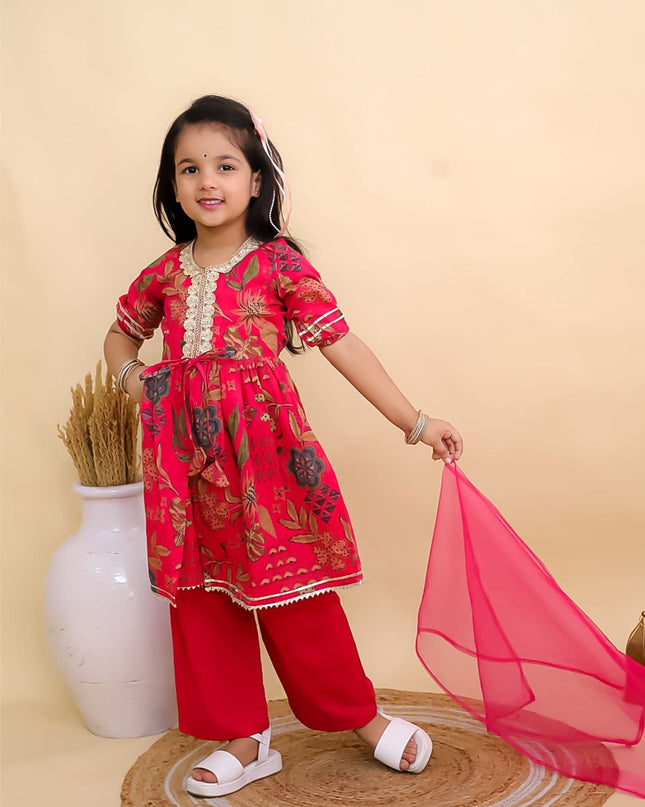 Beautiful Blossom Red Kurta Set for girl