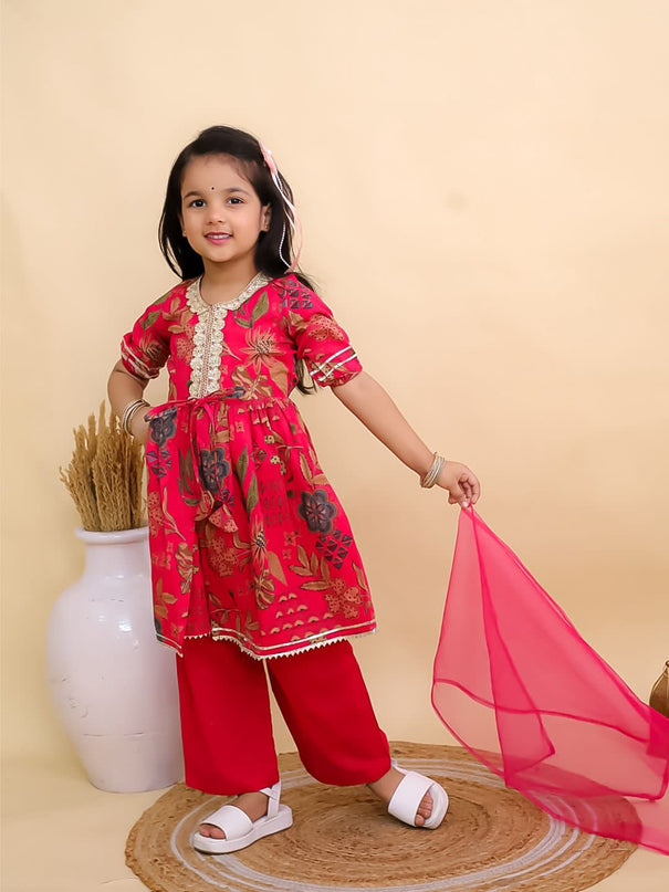 Beautiful Blossom Red Kurta Set for girl
