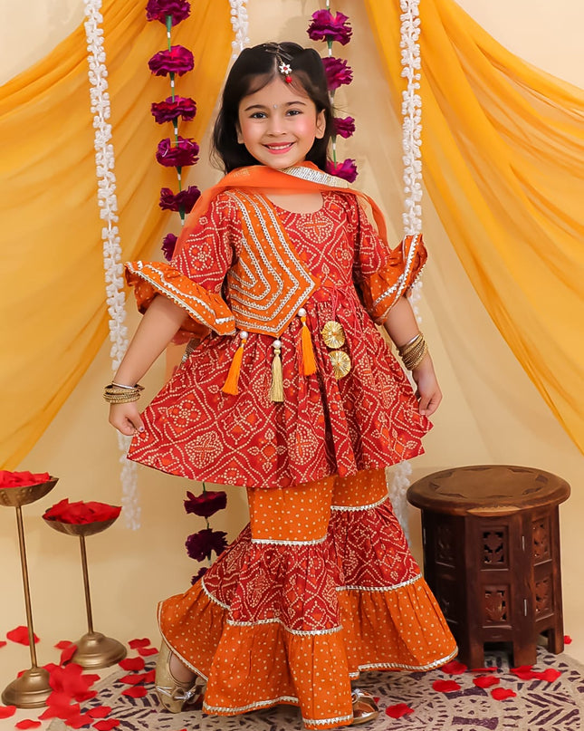 Beautiful Kurti with Sharara pant and scarf (Dupatta).