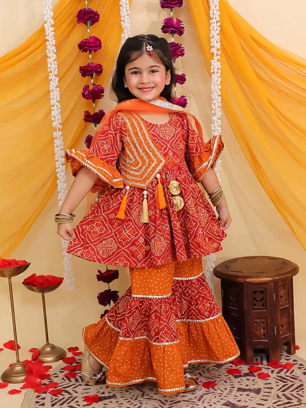 Beautiful Kurti with Sharara pant and scarf (Dupatta).
