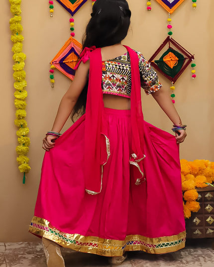 Traditional Embroidered Lehenga Choli Set – Pink & Multicolor