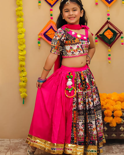 Traditional Embroidered Lehenga Choli Set – Pink & Multicolor