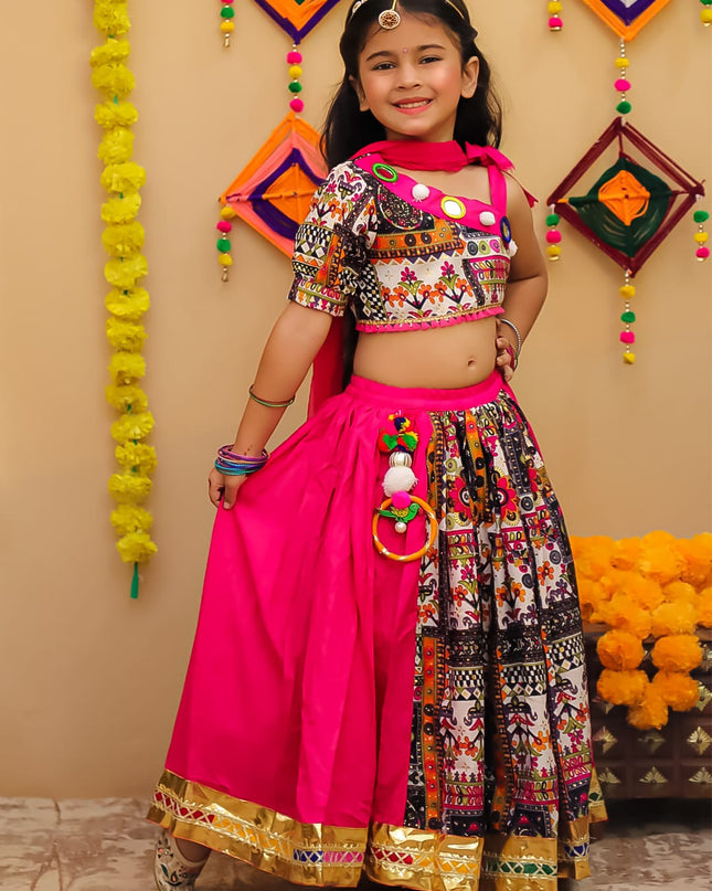 Traditional Embroidered Lehenga Choli Set – Pink & Multicolor