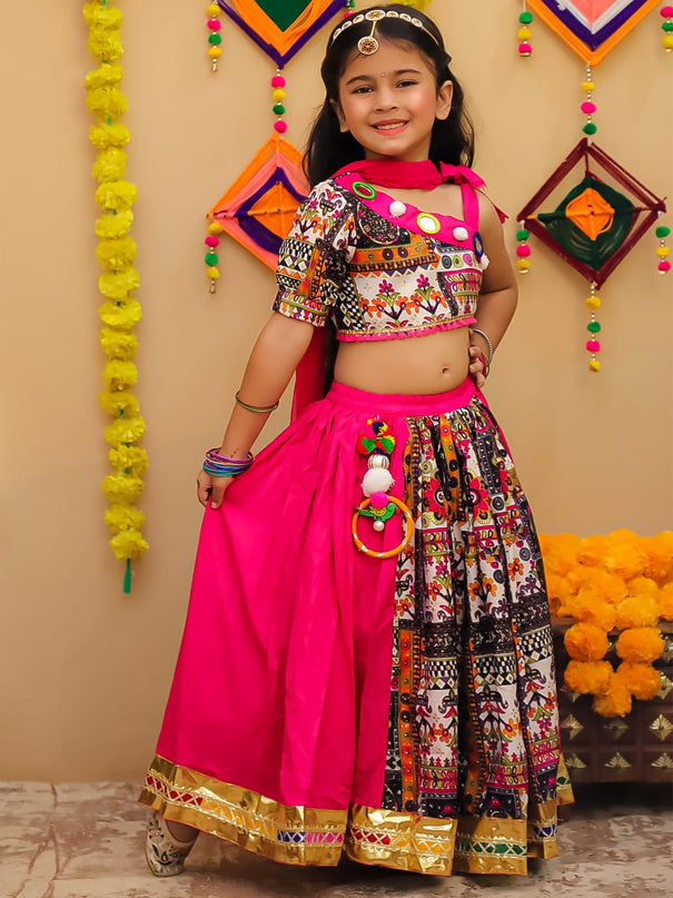 Traditional Embroidered Lehenga Choli Set – Pink & Multicolor